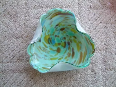 Heavy VTG Murano Italian Tutti Frutti Art Glass Ashtray 7  Spatter Inclusions • $14