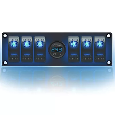 $34.99 • Buy 12V LED Illuminate Rocker Switch Panel 6 Gang Circuit Breaker Marine & Voltmeter