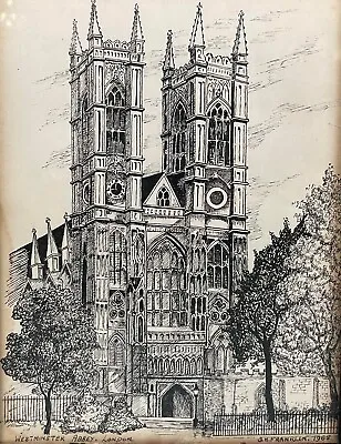 Westminster Abbey London Vintage Pen Sketch By G H Franklin 1963  • £85