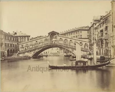 Rialto Bridge View Gondola Antique Albumen Art Photo Venice Italy • $40