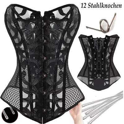 Women Gothic Steampunk Black Overbust Lace Up Corset Top Waist Training Bustier • $25.79