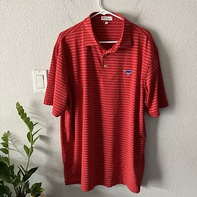 Peter Millar Summer Comfort Mens XL Red Striped Embroidered Mustang Logo Polo • $39.96