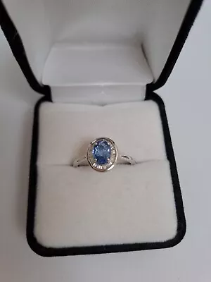 9K Ceylon Sapphire & Diamond Engagement Ring Size O • £399.99