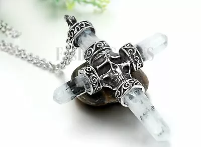 Stainless Steel Large Cross Skeleton Skull Pendant Men Necklace W/Free Chain 22  • $12.99