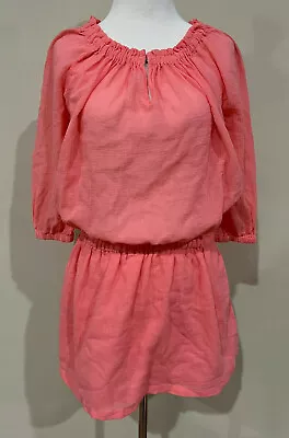 J.CREW Key-Hole Smocked Collar Blouson Tunic Dress Coral Gauzy Cotton Size XXS • $19.99