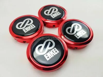 CENTER WHEELS CAPS Size 56mm. RED LOGO Resin ENKEI Letter Silver Car Racing 4pcs • $53.89