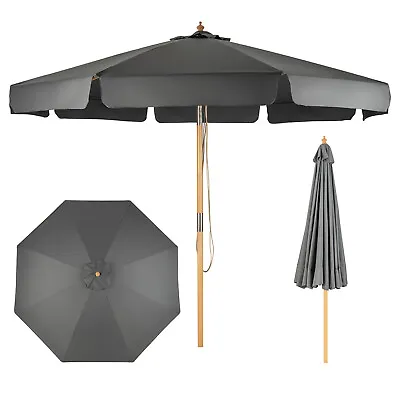 Outdoor Parasol Angle Adjustable Market Table Umbrella W/Rope Pulley Lift Grey • £89.95