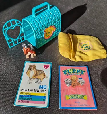 Vintage MEG Puppy In My Pocket Pet Carrier Set With 21 Mo - Shetland Sheepdog • £5