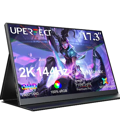 17.3  144Hz 2K Portable Monitor 1440P HDR Screen W/VESA & Leather Case For PS4 5 • $299.99