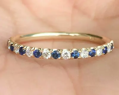 14K Yellow Gold Plated 2Ct Round Lab Created Sapphire Diamond Wedding Band Ring • $83.99