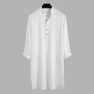 US STOCK Men Indian Kurta Shirt Long Sleeve Ethnic Festival Kaftan Pajamas Shirt • $21.09