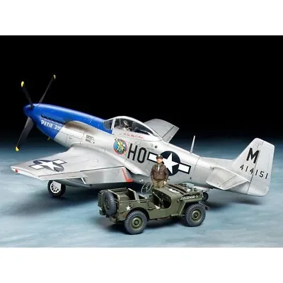 Tamiya 1/48 Scale US NA P-51D Mustang With 1/4 Ton 4X4 Light Vehicle Model Kit • £32.99