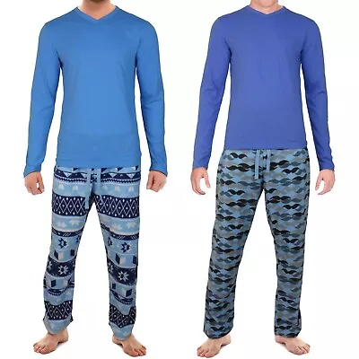Mens Pyjama Set  Cotton L/S Top Fleece Pant Size XL & XXL  2XL PJS Night Suit • £9.99