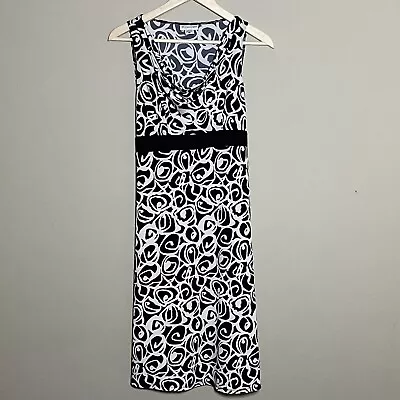 Motherhood Maternity Dress Small Black White Waist Tie Sleeveless Cowl Neck • $14.44