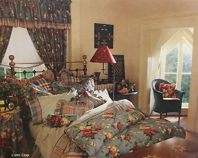 Vintage 90s Curtain Set -6 Rodpocket Panels 2 Blouson Valance Blue Floral • $149.99