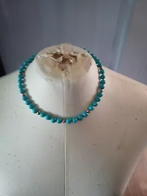 Very Nice Vintage  Sterling Silver Sleeping Beauty Turquoise Beaded Necklace • $75