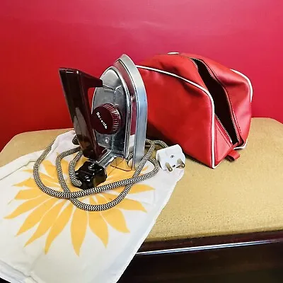 £22.49 • Buy Vintage Rowenta German Travel Compact Dry Iron + Red Carry Pouch & Cloth E 5230