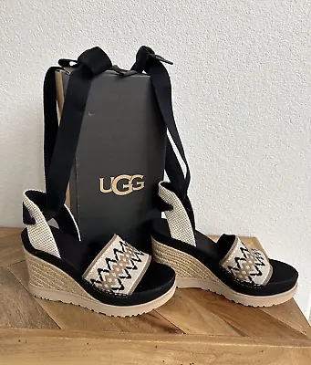 UGG Size 9 Abbot Ankle Wrap Platform Wedge Espadrille Sandal 1136780 MSRP $150 • $19.99