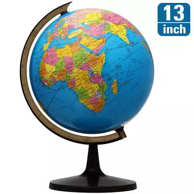 13'' World Globe Earth Ocean Rotating World Map Geography W/ Stand Desk D HOT • $37.19