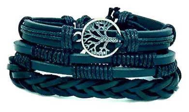 Braided Leather Men Women Rope Bracelet Wristband Set Bangle Tribal  (6 Pcs)  • $8.21