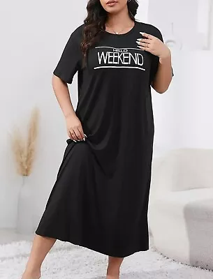 New Plus Size Casual Lounge Dress Nightdress Weekend Black Long Short Sleeve • £13