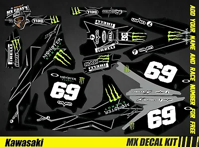 Kit Deco Motorcycle For / MX Decal Kit For Kawasaki Kxf - Monster Black • $158.86