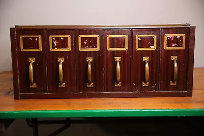 Antique Apothecary File Cabinet Library Card Catalog Storage Box Brass Handles • $599.99