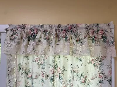 Crown Crafts Vintage Floral PROMENADE Drape Panel Lace Trim Curtain Cream/ Roses • $27.50