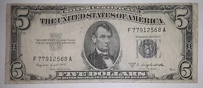 1953-B Series $5 Dollar Silver Certificate (F 77912568 A) Smith & Dillon #1657 • $16.95