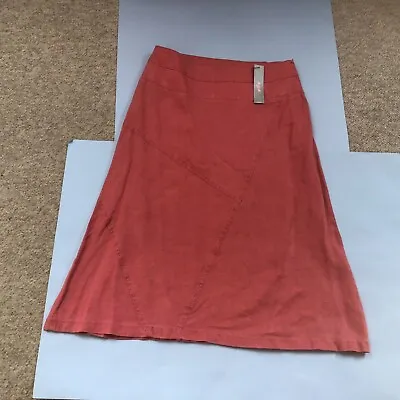 Women’s Coral Pink Per Una Midi Skirt 10 Regular Length 100 % Linen New • £20