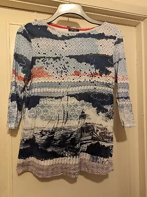 Olsen 3/4 Sleeve T-shirt Size 16 Nautical Print -Boat/Sea/Lighthouse • £4.99