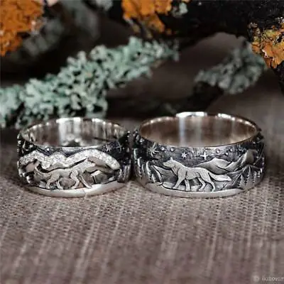 925 Silver Wolf Loyalty Women Men Couple Ring Wedding Party Jewelry Size 5-13 • £4.24