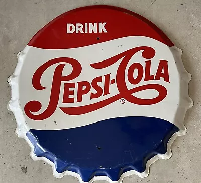 Large Vintage Original PEPSI-COLA Bottle Cap Sign - Stout Sign Co 31” X 30” • $849