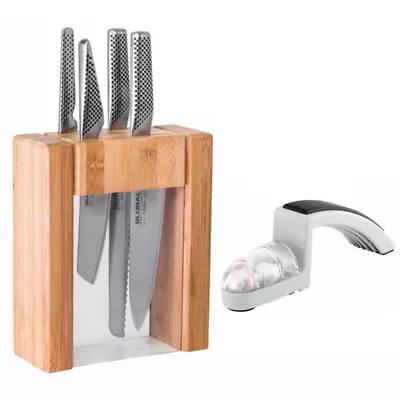 Global Teikoku Ikasu 5pc Knife Block Set + Minosharp Sharpener | Made In Japan • $343.50