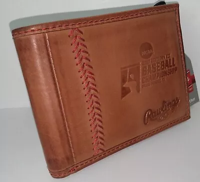 Rawlings Men's Baseball Stitch Leather Bifold Wallet Tan W/ Red Stitching • $24.95