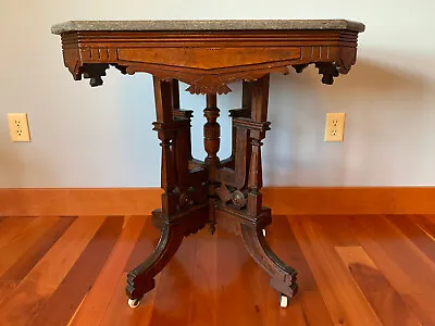 Antique Victorian Eastlake Style Parlor Table With Marble Top • $160