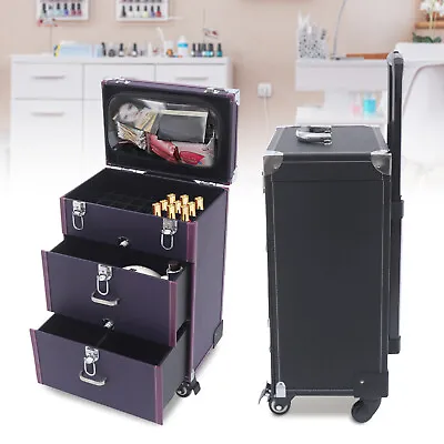 3-Layer Nail Polish Storage Box Tattoo Rolling Trolley Suitcase Cosmetics Case • $71.25