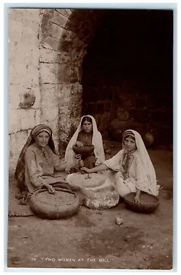 Greetings From Palestine RPPC Photo Postcard Two Women At The Mill C1940's • $19.47