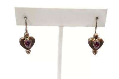 Vintage Sterling Silver 925 Garnet Heart Dangle Earrings • $35.99