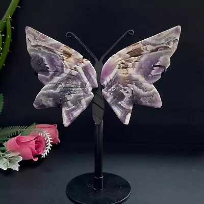 247G Natural Dream Amethyst Butterfly Wings Crystal Healing Energy Stone + Stand • $36