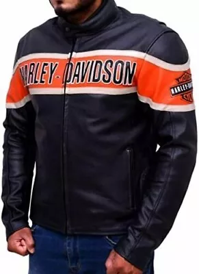 New Men Harley Davidson Jacket Victoria Lane Moto Gear Black Real Leather Jacket • $165