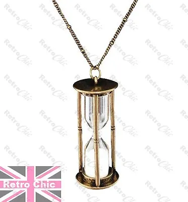 LARGE HOURGLASS Pendant VINTAGE GOLD Fashion SAND TIMER GLASS VIAL Long NECKLACE • $7.39