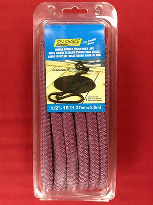 $21.95 • Buy DOCK LINE DOUBLE BRAIDED NYLON ROPE 1/2  X 15' BURGUNDY SEACHOICE 39951