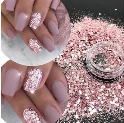 Chunky Nail Art Glitter Pot Nail Gel Art Manicure Face Body Craft UK 25 Designs • £2.99