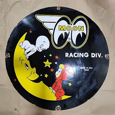 Moon Racing Porcelain Enamel Sign 30 Inches Round • $100