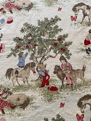 2 YDS RARE VTG Western Barkcloth  Farm Cowboy Cowgirl Pony Fabric/panel 77”X43” • $26