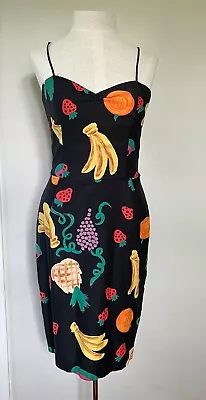 Vintage 1980s Janet Russo New York Miami Party Dress XS/S Fruit Print Wiggle • $99