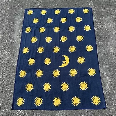 Vtg Celestial Sun Moon Stars Blanket 55x76 USA Yellow Double Sided Biederlack • $49.95