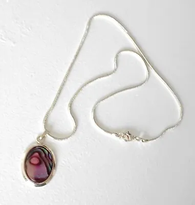 Abalone Shell Necklace Silver Plated Pendant New 16  Chain Purple Pink Blue  • £7.95