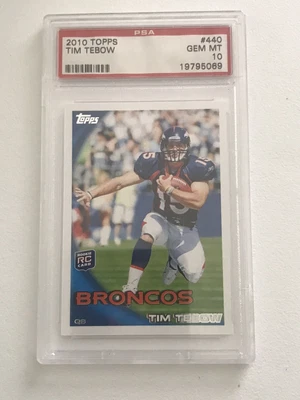 $42 • Buy Graded 2010 Topps TIM TEBOW #440 Leaping Rookie RC Football Card PSA 10 Gem Mint